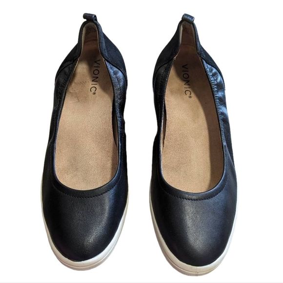 Vionic Jacey wedge black leather wedge slip on low heel shoe women's 9 - Picture 5 of 10